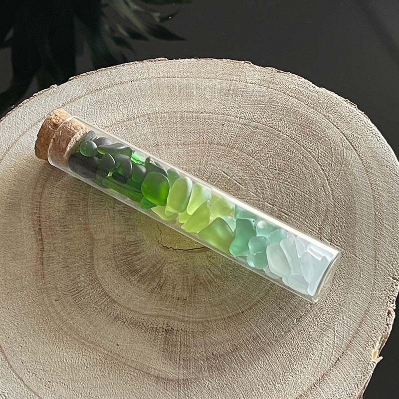 Green Mini Sea Glass Stones In A Glass Vial - Love Sea Glass