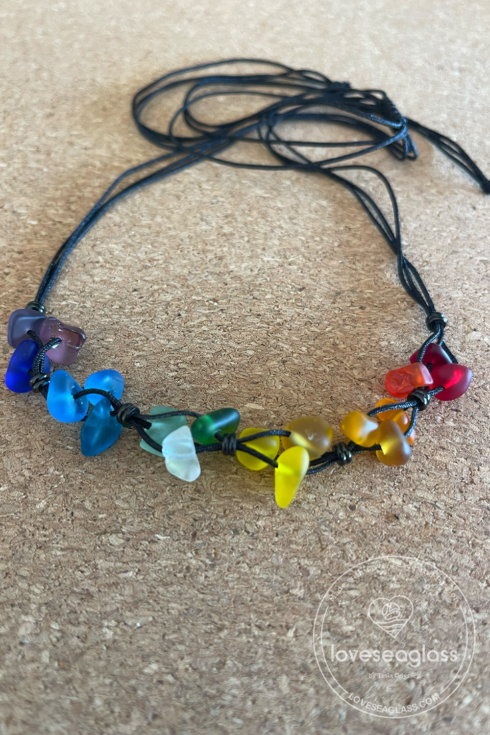 Extra Long Black Rainbow Glass Seed Bead Necklace - Handmade Hippy Love Beach Festival Style (120cm)